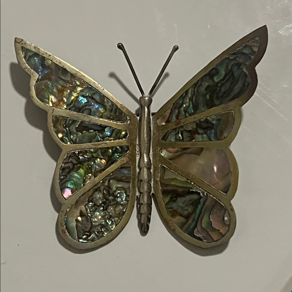 Vintage Mexico Sterling Silver & Abalone Butterfly Brooch - Picture 2 of 8